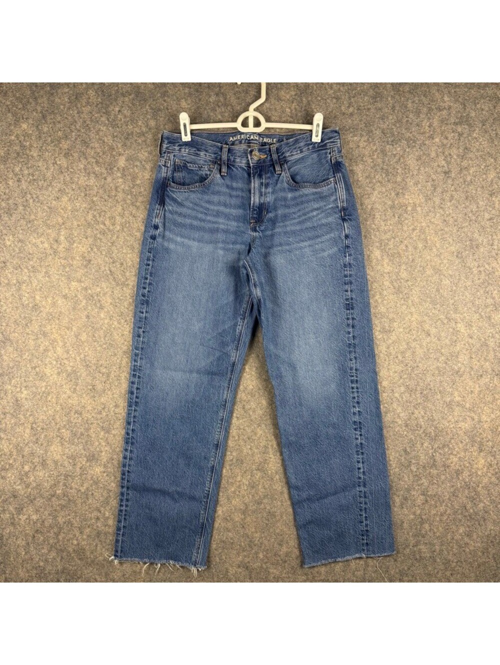American Eagle AE 90's Straight Jeans Raw Hem Size 6 100% Cotton Rigid 357